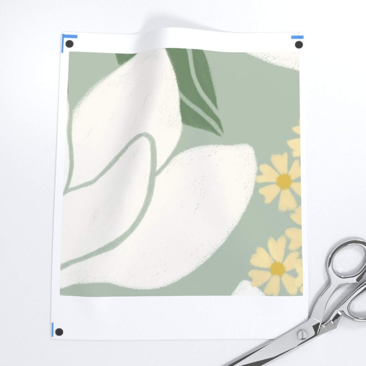 Oversized Floral Large Scale Sage Green Soft Mustard Southern Summer Flowers Custom Printed Fabric by Spoonflower Various Fabrics by the Yard or Fat Quarter